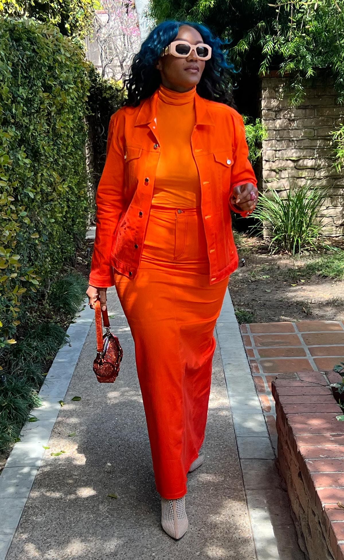 Tangerine Denim Maxi Skirt