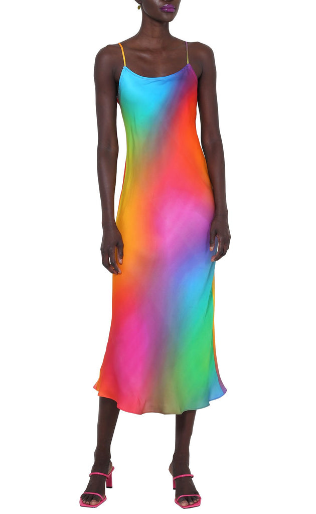 Rainbow Gradient Silk Slip Dress