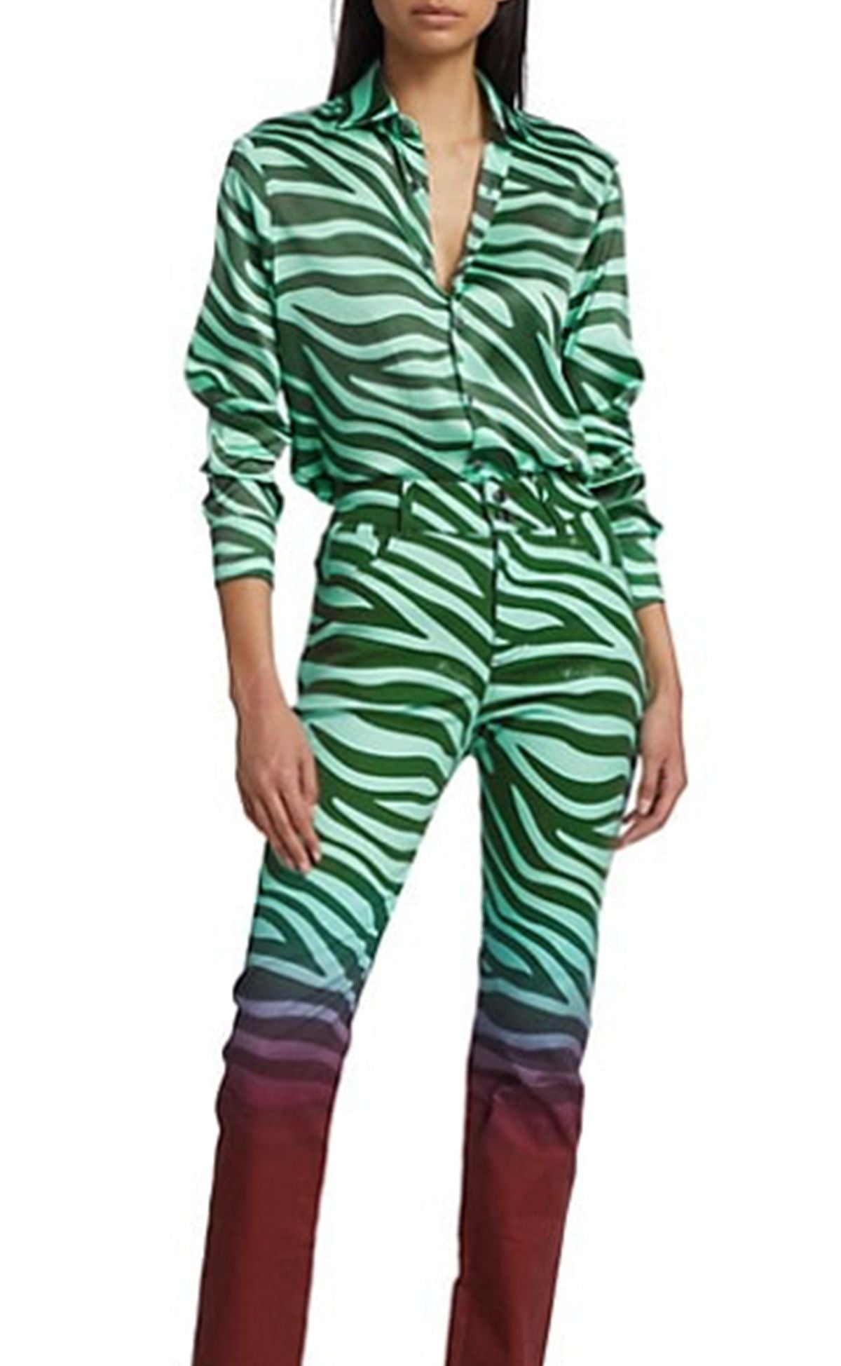 Mint Zebra Silk Button Up Shirt