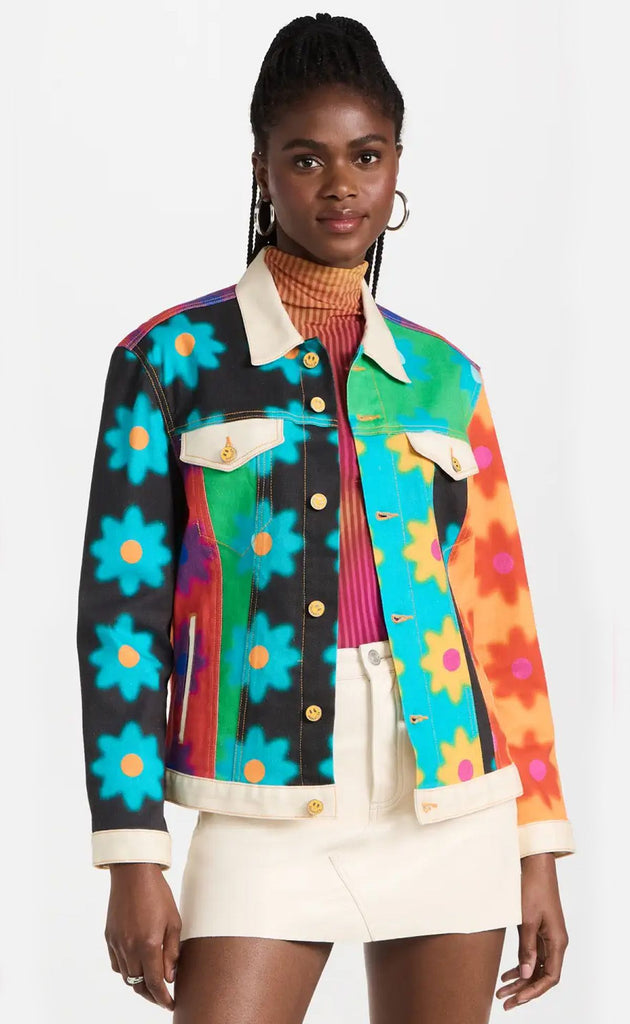 Embellished denim jacket colored flower patches |Catena
