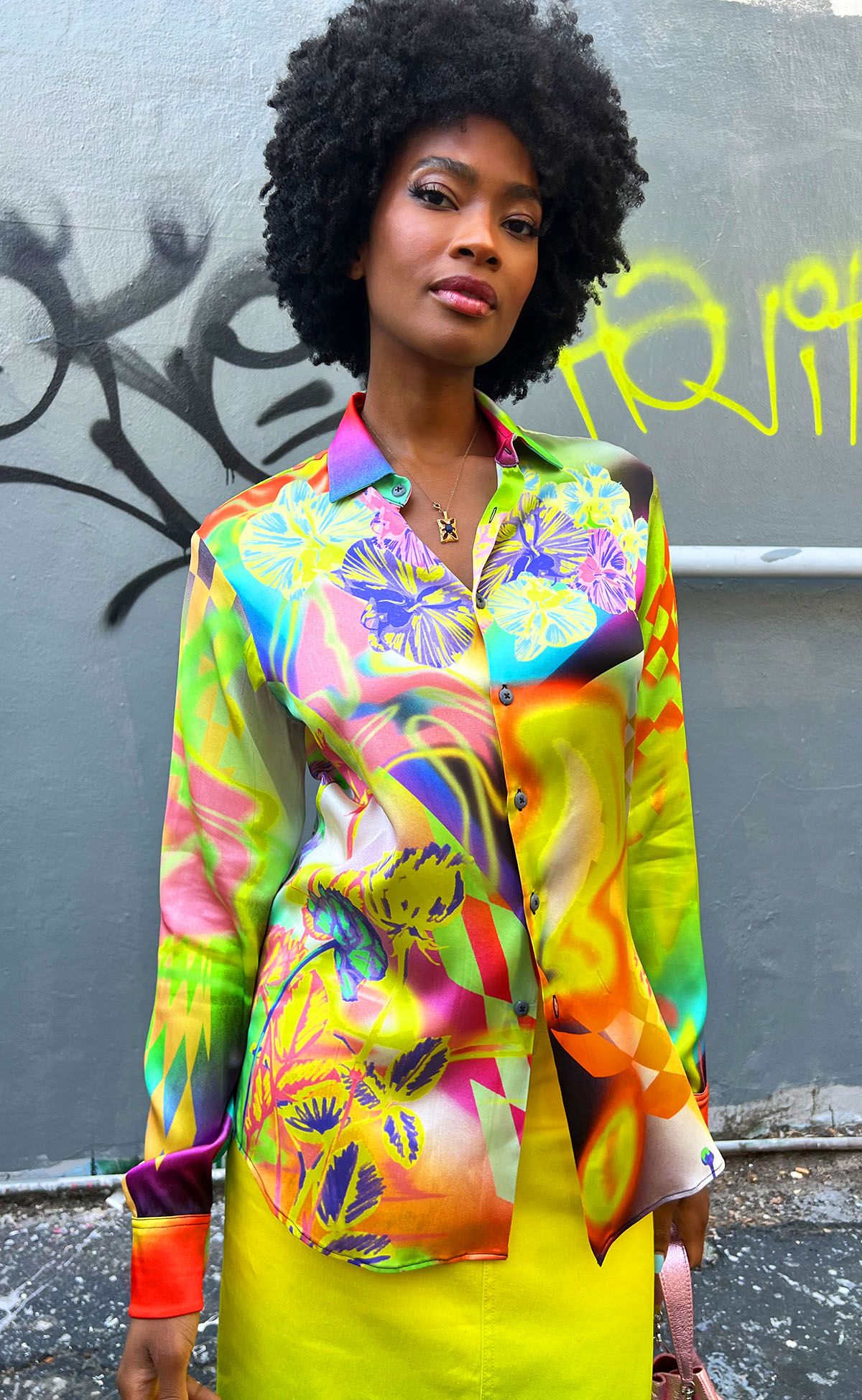 Graffiti Silk Button Up Shirt