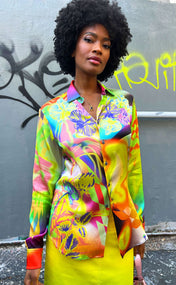 Graffiti Silk Button Up Shirt