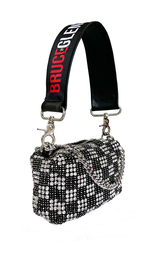 Black and White Check Sparkle Pouchette with 'Logo' Handle
