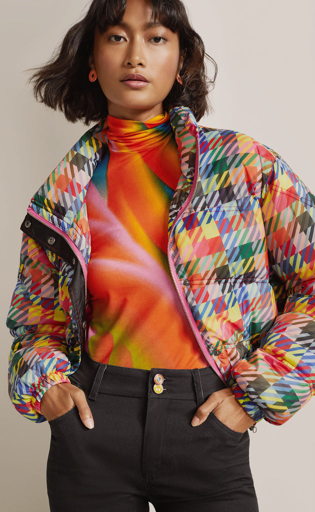 CROPPED LOVE CHECK PUFFER