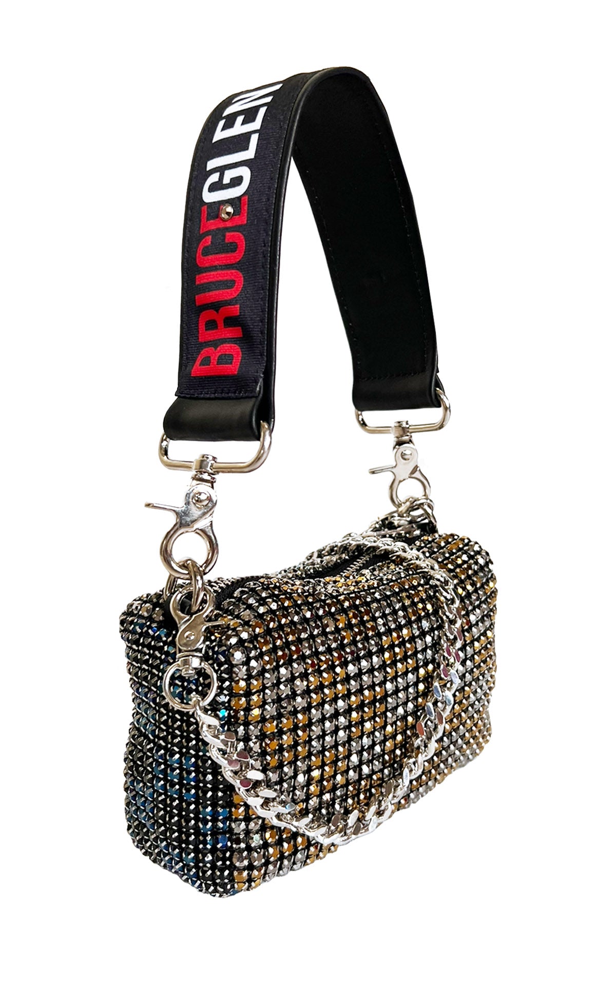 Metallic Mix Check Sparkle Pouchette with 'Logo' Handle