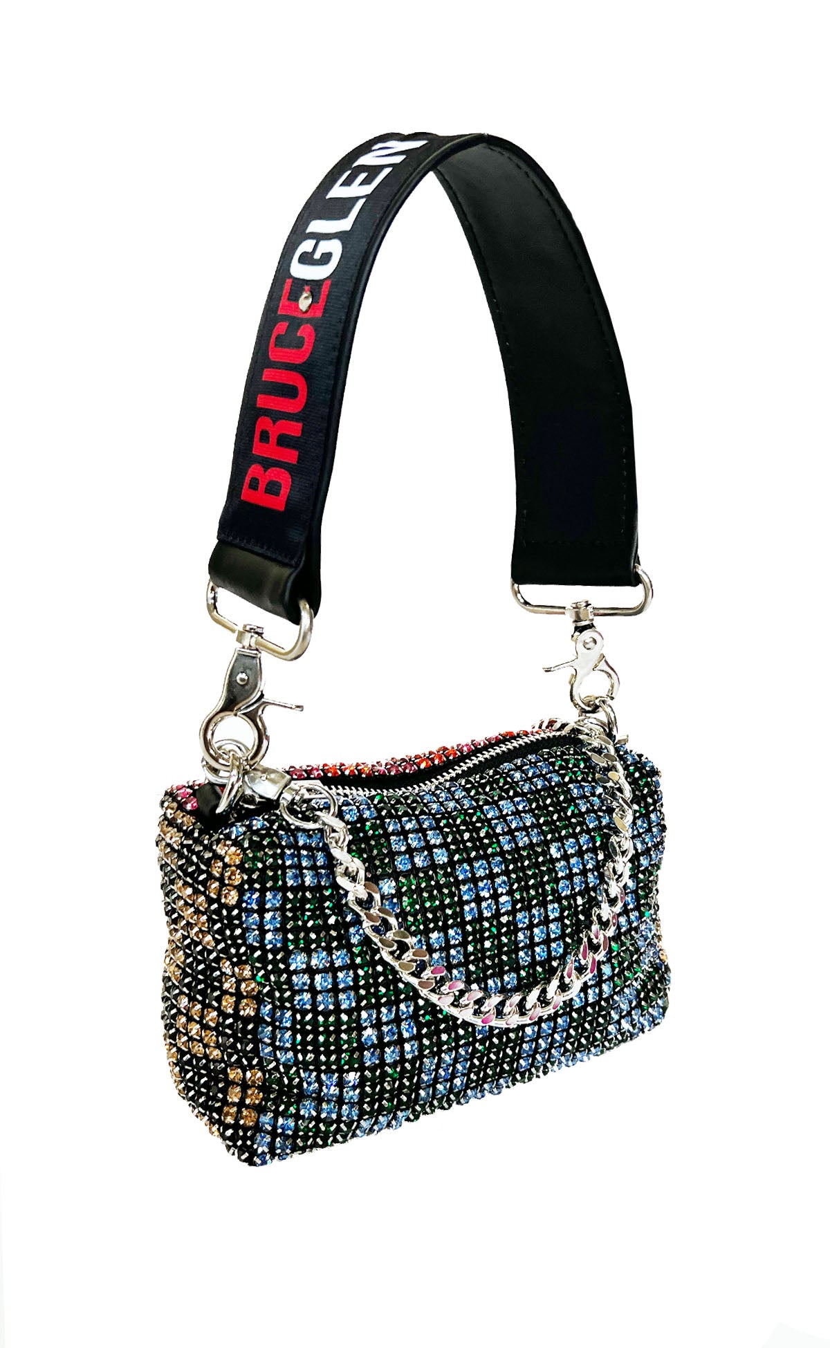 Sunset Blvd Check Sparkle Pouchette with 'Logo' Handle - NO CHAIN CROSSBODY