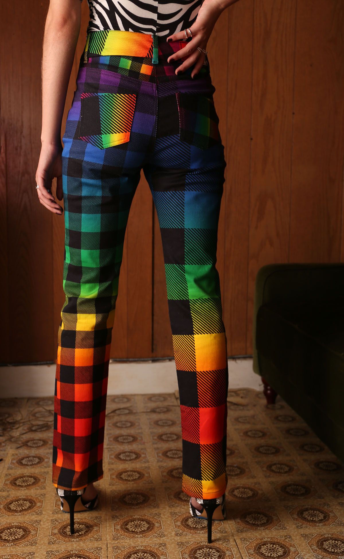 Rainbow Gingham Flare Jean