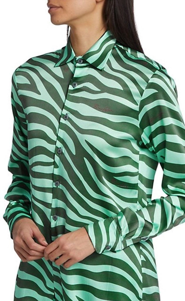 Mint Zebra Silk Button Up Shirt