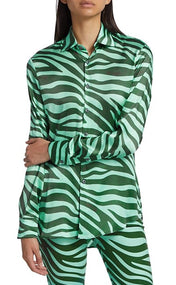 Mint Zebra Silk Button Up Shirt