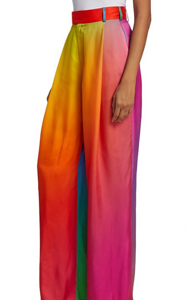 Cupro Wide Leg Trousers in Rainbow Gradient